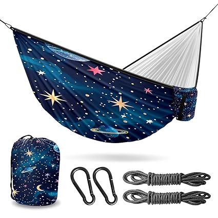 Vigetue Camping Hammock Double & Single Portable Hammocks with 2 Tree Straps, Great for Hiking,Backpacking,Hunting,Outdoor,Beach,Camping, Universe Starry Sky Rocket (40) Pattern