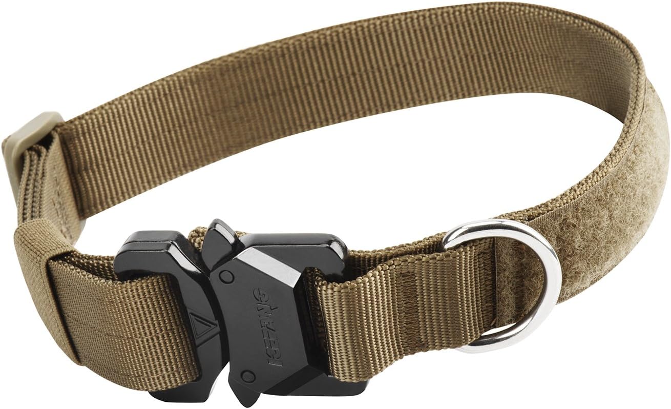 ICEFANG Tactical Dog Collar,Metal Buckle,Hook and Loop Panel for Dog Patch,Stainless Steel Leash Clip D-Ring (1" Wide(Neck 15"-20"),…
