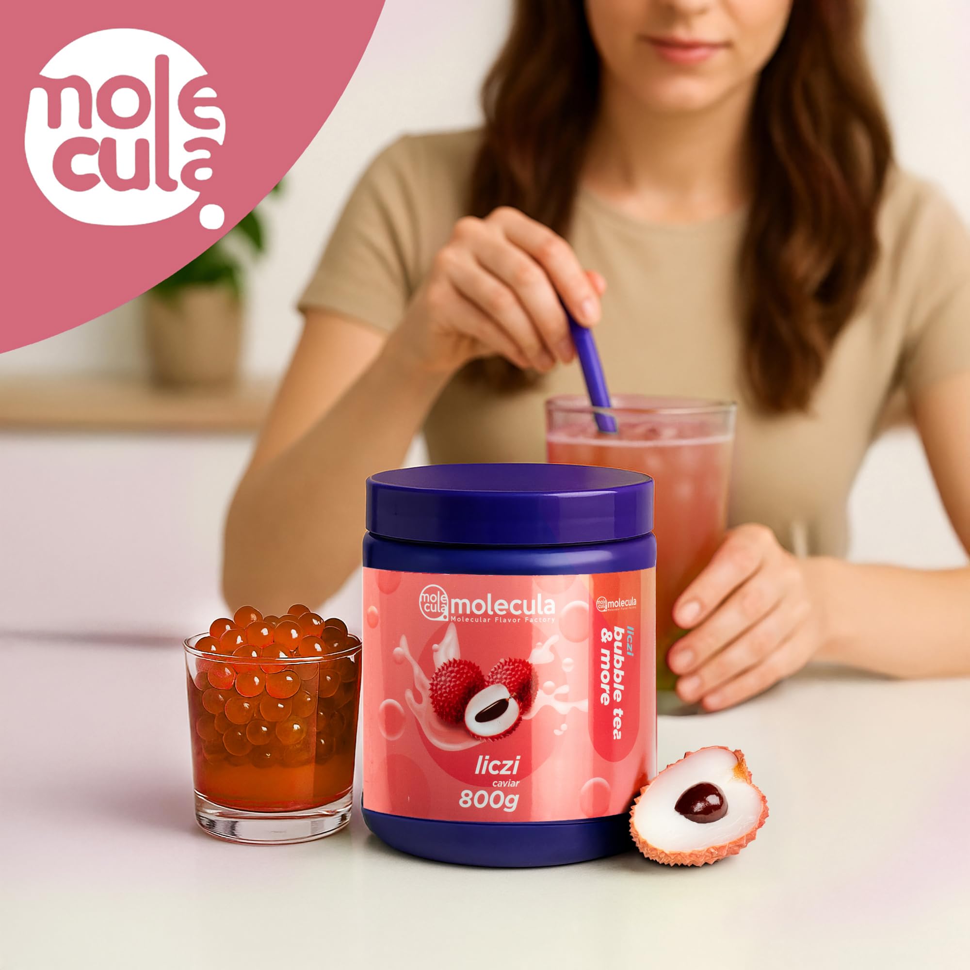 Bubble Tea Perlen Popping Boba | Bubble Tea Kit - 2x Fruchtperlen Litschi und Mango 1x Sirup Himbeere 15x Becher 15x Strohhalme Popping Boba