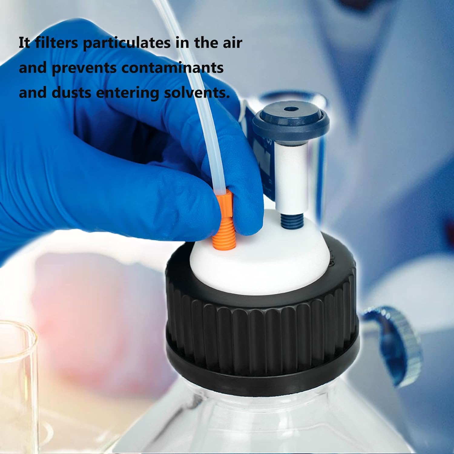 ALWSCI Stay Safe Cap, GL45 2 Ports Including 1 Air Valves, with time Strip and 1 x 1/4’’-28 Fitting for 3.2mm(1/8’’) ID tubing, 1set/pk