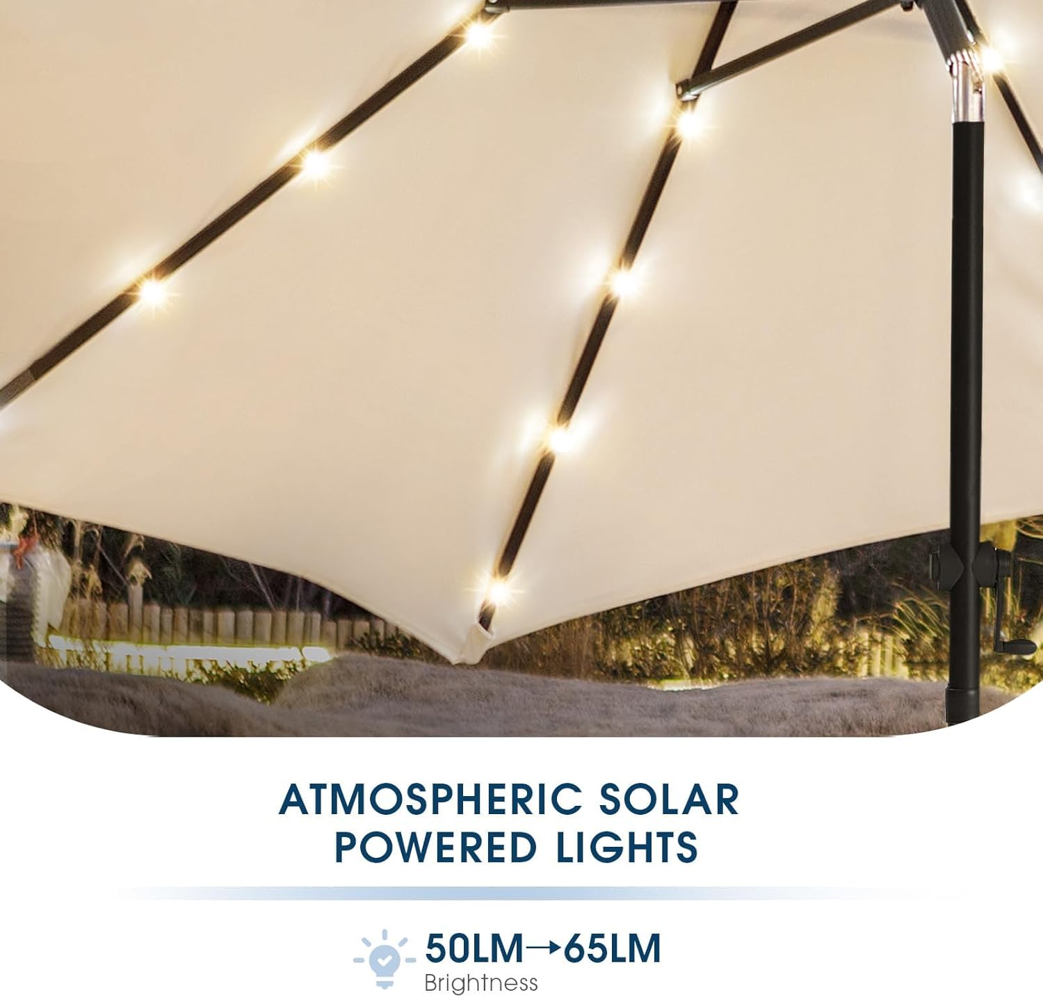 wikiwiki 10ft Solar Led Patio Umbrella, Sturdy Outdoor Market Umbrella for Deck, Pool, Garden w/Tilt, Crank, 32 LED Lights, Beige