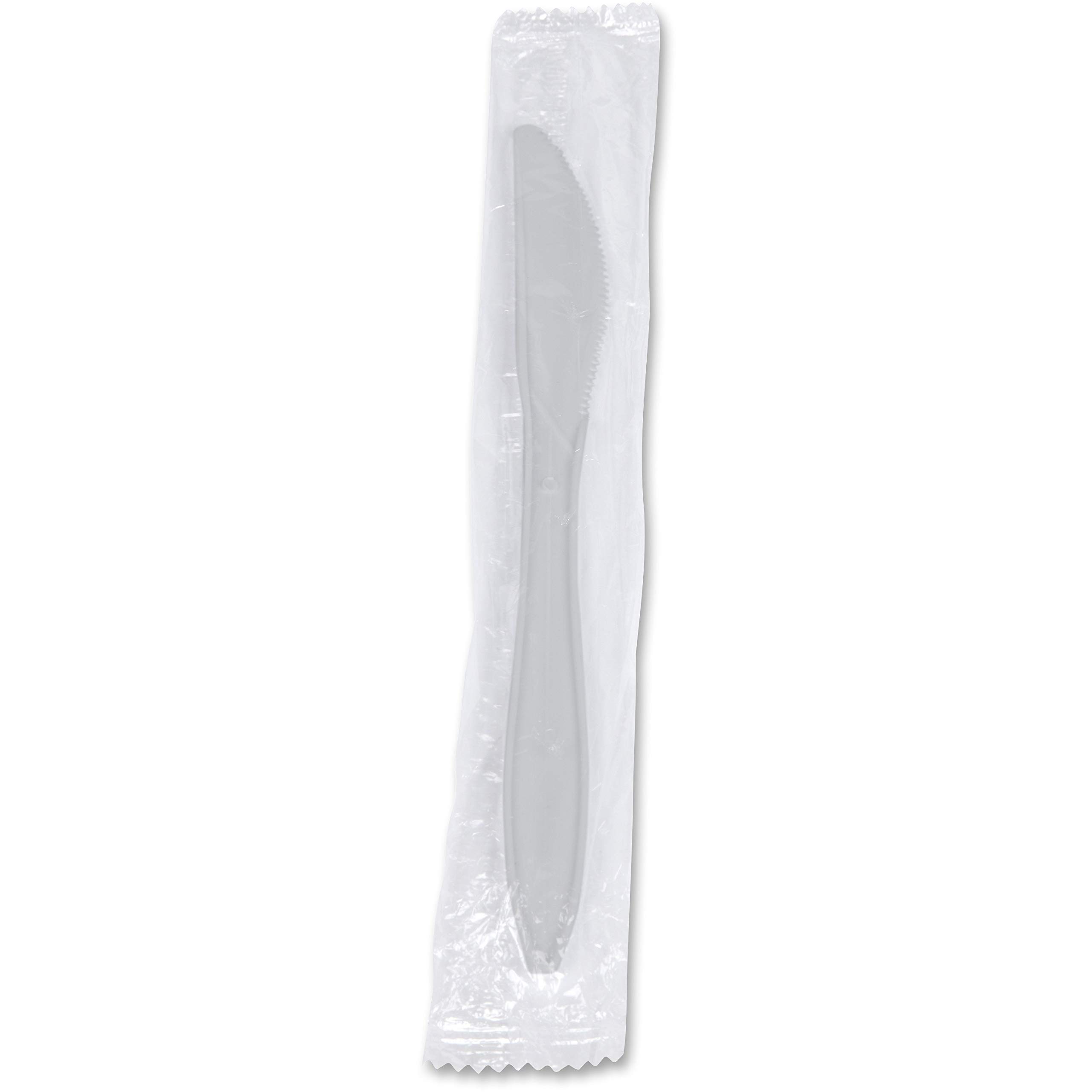 Genuine Joe Disposable Plastic Knife Individually Wrapped Medium-Weight White 1000 Count