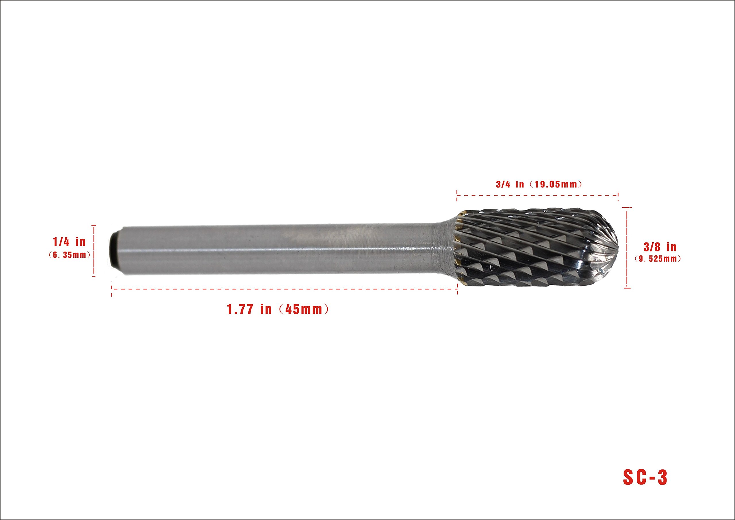 SC-3 Tungsten Carbide Burr Cylinder Ball Nosed Shape Double Cut Rotary Burr File(3/8” Cutter dia X 3/4”Cutter Length) with 1/4’’ Shank dia,1pcs — Amazon image 3