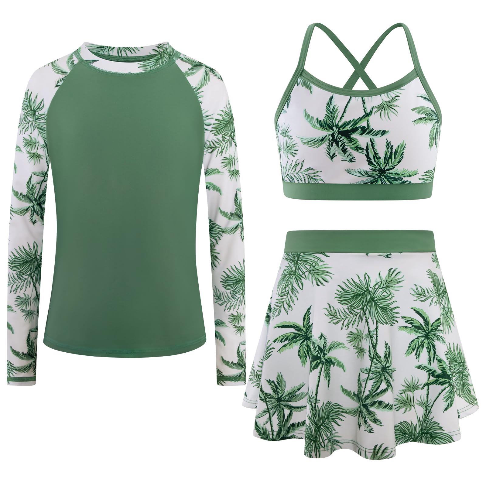 Girls Swimsuit Long Sleeve Swim Shirt 3 Piece Rash Guard for Girls Bathing Suit with Boyshorts
