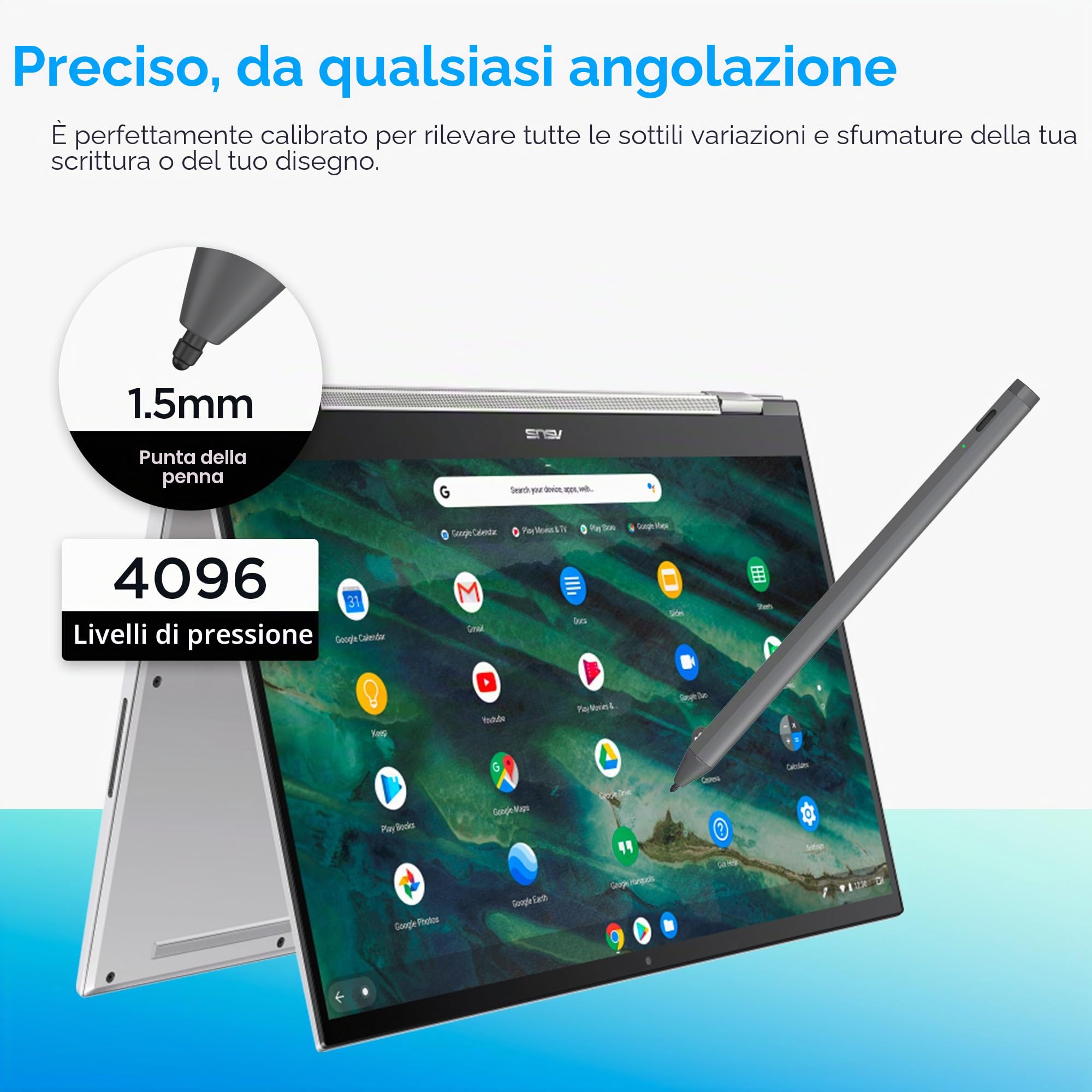 USI 2.0 Penna stilo, 4096 livelli di pressione stylus pen per Amazon Fire Max 11 / Fire HD 10 / Google Pixel Tablet/HP/ASUS/Acer/Lenovo alcuni modelli di Chromebook