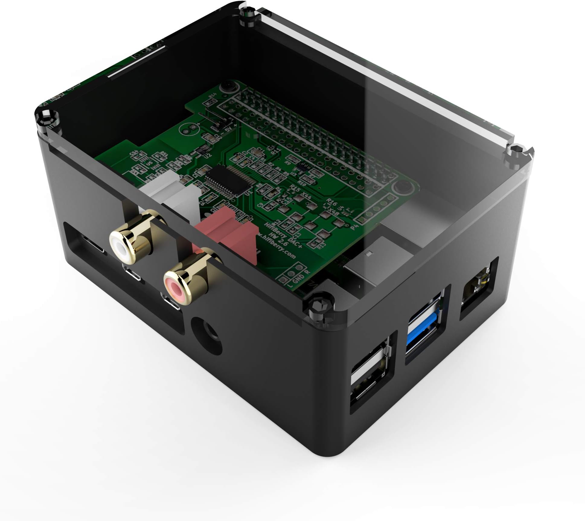 A ANIDEESAluminum Extra High Pi case for Raspberry Pi 4 Model B, HiFiBerry DAC+(RCA Version) – Black (AI-PI4-BB-HIFI)
