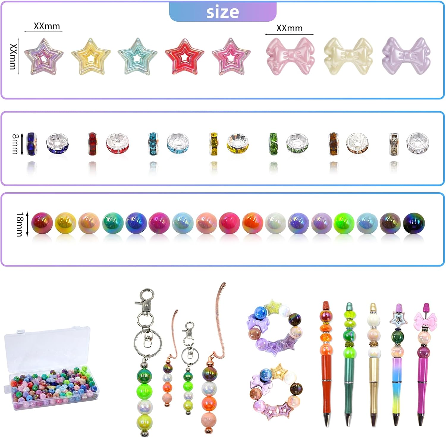 253 Pieces Beads for Pens - Acrylic Loose Beads Bulk Set - Beads Kit for Crafts - Fit for Jewelry Making, Bracelets, Beadable Pens, and Focal Bead - Cute Bead for DIY Supplies - Image 2