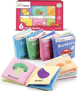 6-Book Set – Soft Sensory Cloth Books for Babies, Crinkle Sound & Washable, Early Learning Themes Animals,Fruits,Numbers,Non-Toxic & Educator Recommended,Gift for Babies 6+ Months