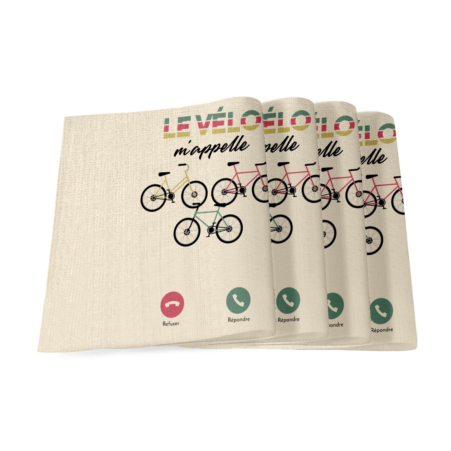 Sets de table en lin Le Vélo m'appelle grand format 40x28,5 cm x4