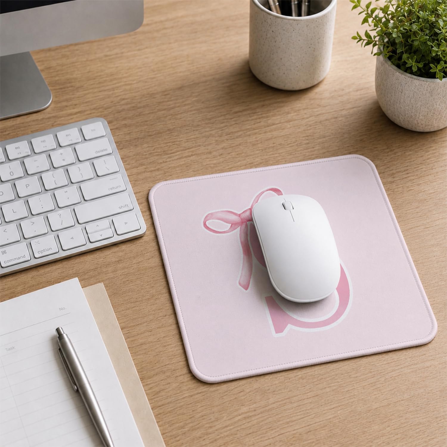 QIYUHOY Coquette Trendy Initial S Pink Bow Mouse Pad, 9.5x7.9 Inch image 2
