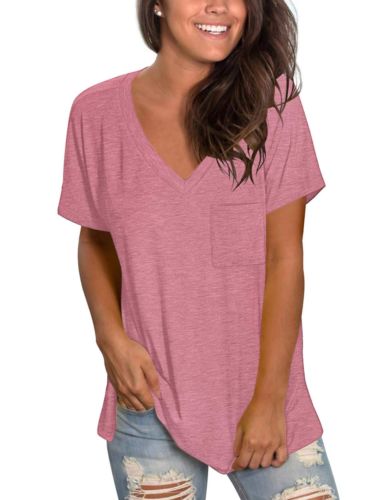 MOLERANI Tshirts for Women Summer T Shirts Short Sleeve Tunic Tops Basic Tees Pink 3XL