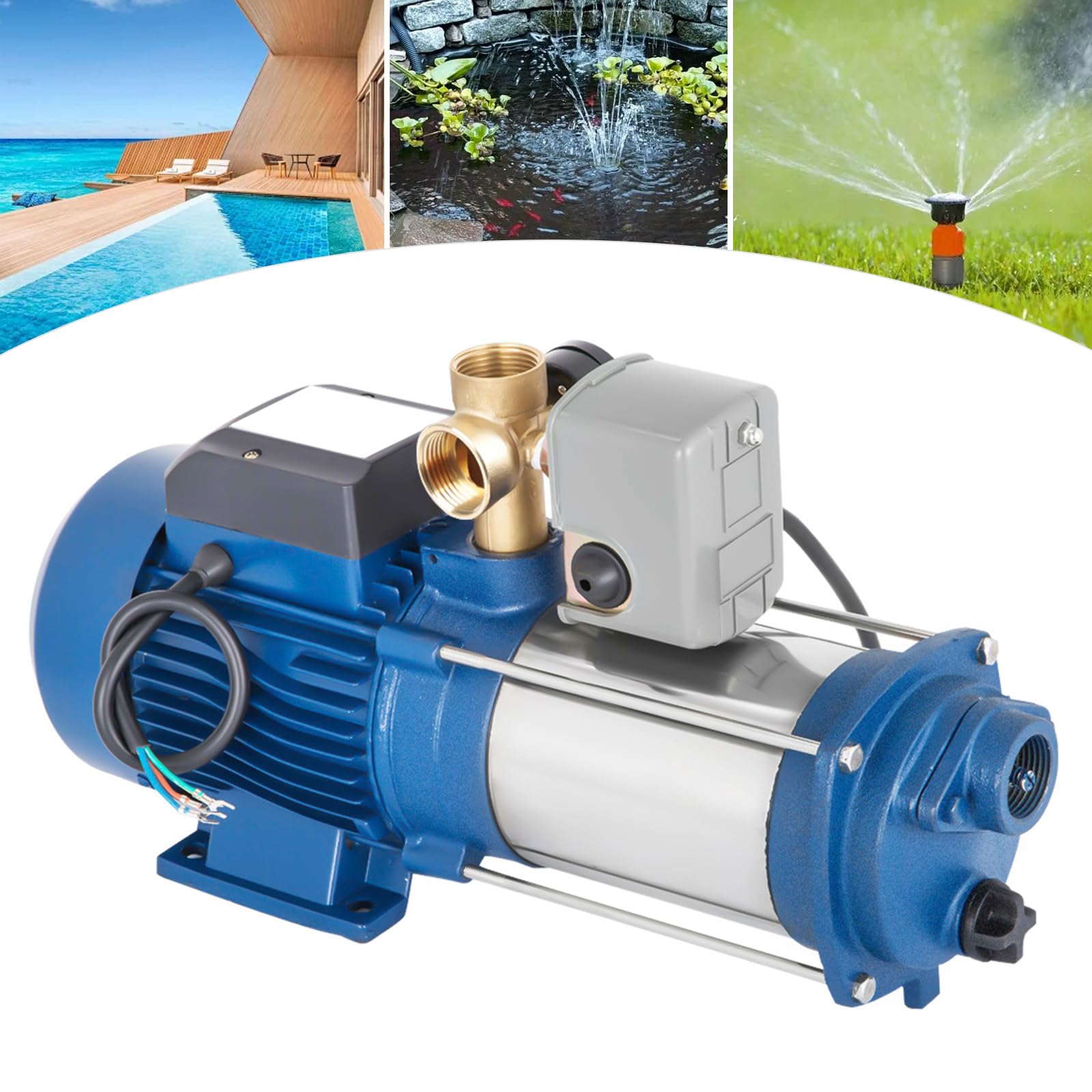 Pompe de jardin centrifuge - 2200 W - 4000 l/h - 2850 tr/min - 10 bar - Avec pompe en acier inoxydable - Pour hôtels, cafétérias, usines