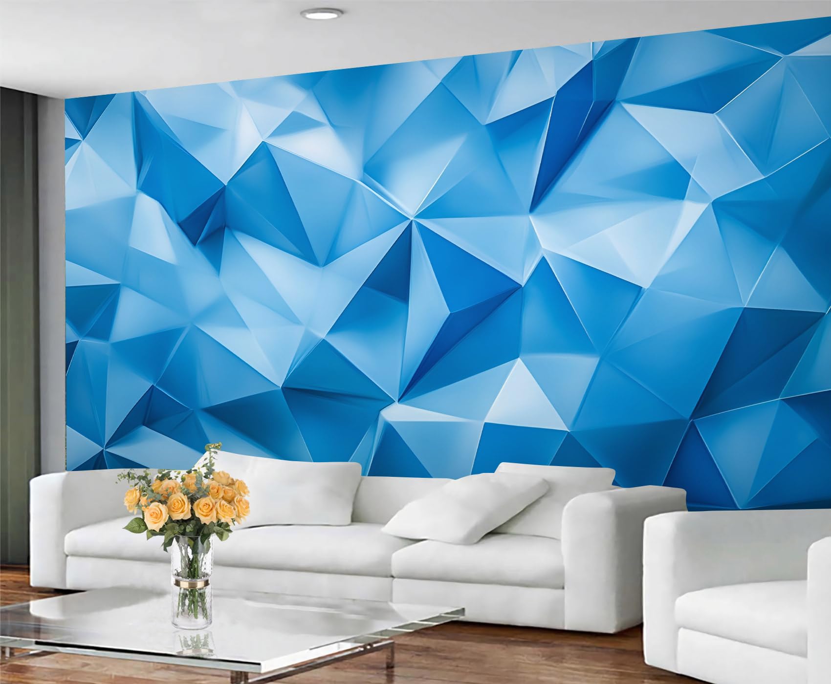 GIVLWF Wallpaper 3D Geometry Bedroom Wallpaper Murals, Blue Geometric Wall Paper for Living Room, Large Mural & Room Decor, Abstract Modern Wall Paper - Not Self Adhesive — image 1