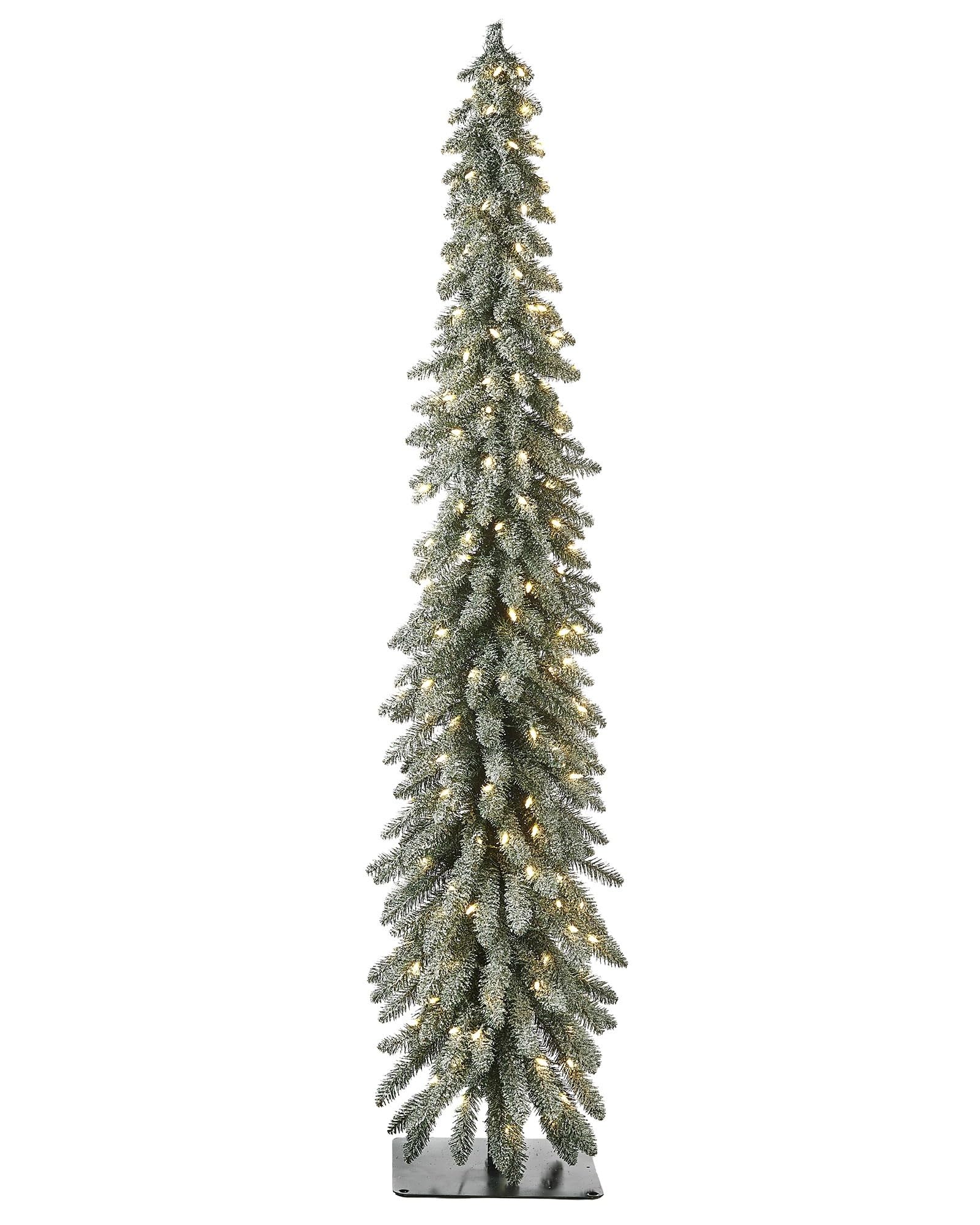 Werchristmas Green Pre-Lit Snow Flocked Pencil Christmas Tree, 6.5 Ft