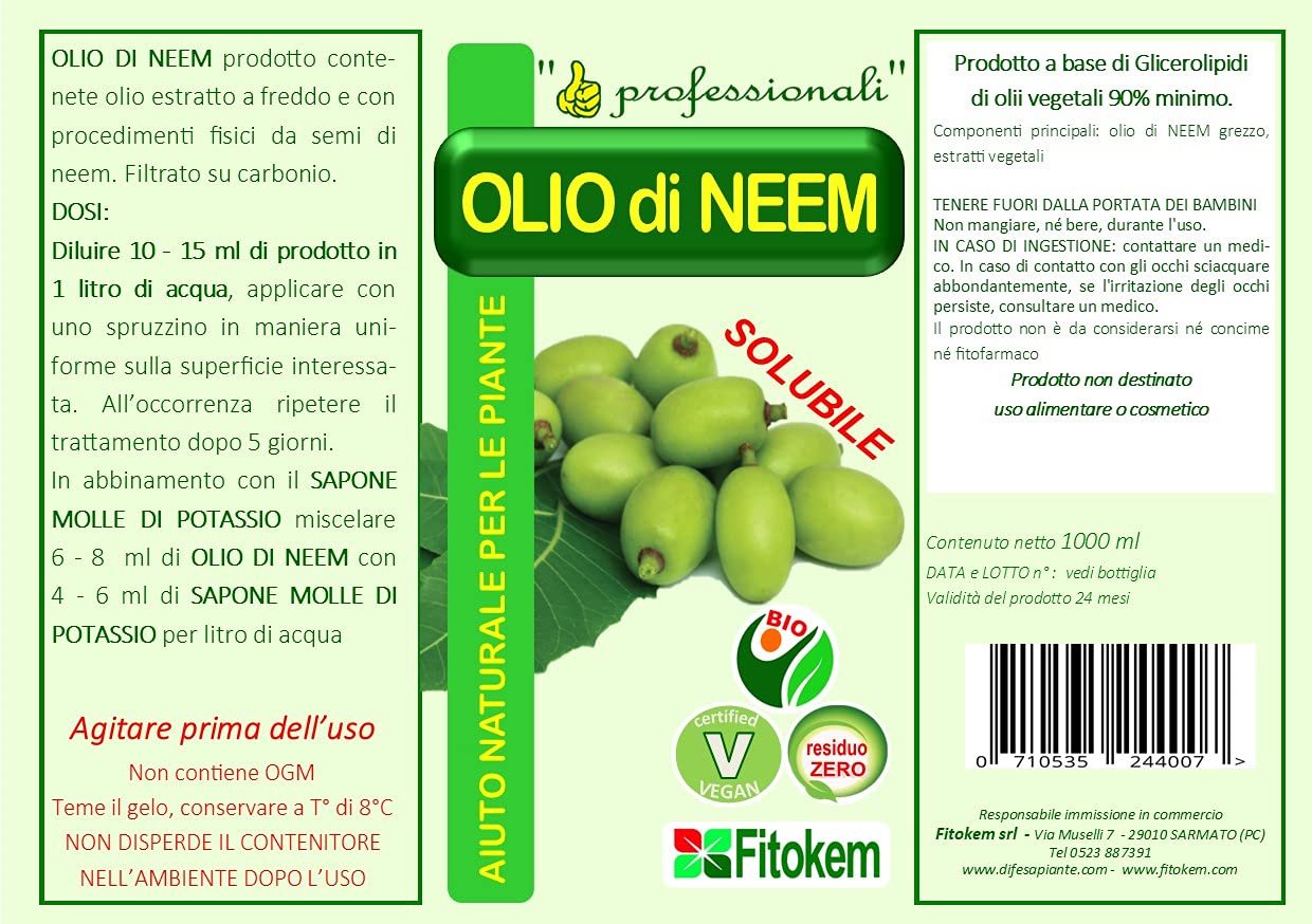 Fitokem Olio di Neem Biologico 1lt + Sapone Molle di potassio 1lt + Rame Protezione 1lt N+S+RPZ1