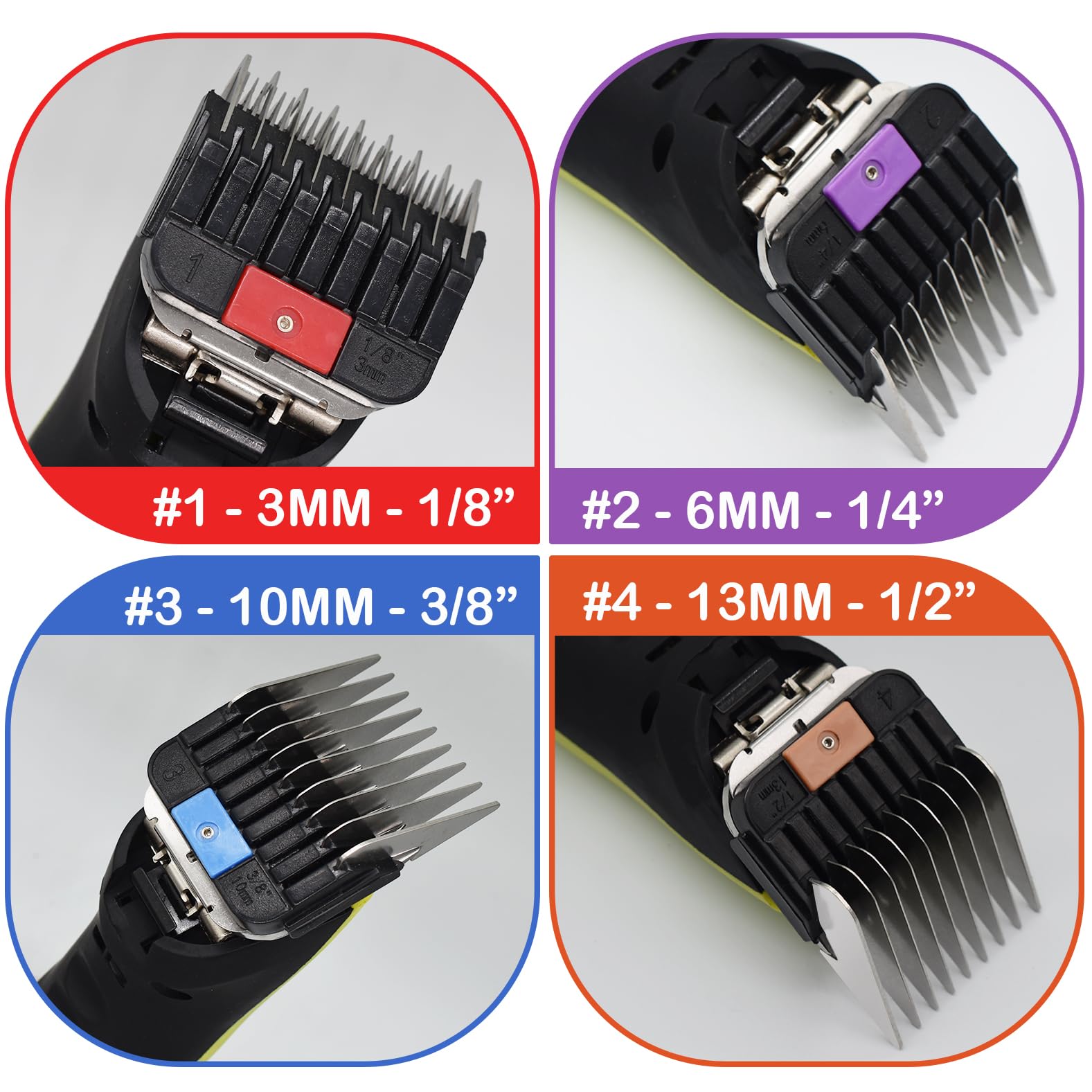 8 Peignes Guides Professionnels en Acier Inoxydable Type A5, 3/6/10/13/16/19/22/25mm, 1/8"-1" Compatibles avec Wahl KM2/5/10, Andis AG/BG, Oster A5/A6 et Tondeuses pour Animaux Type A5