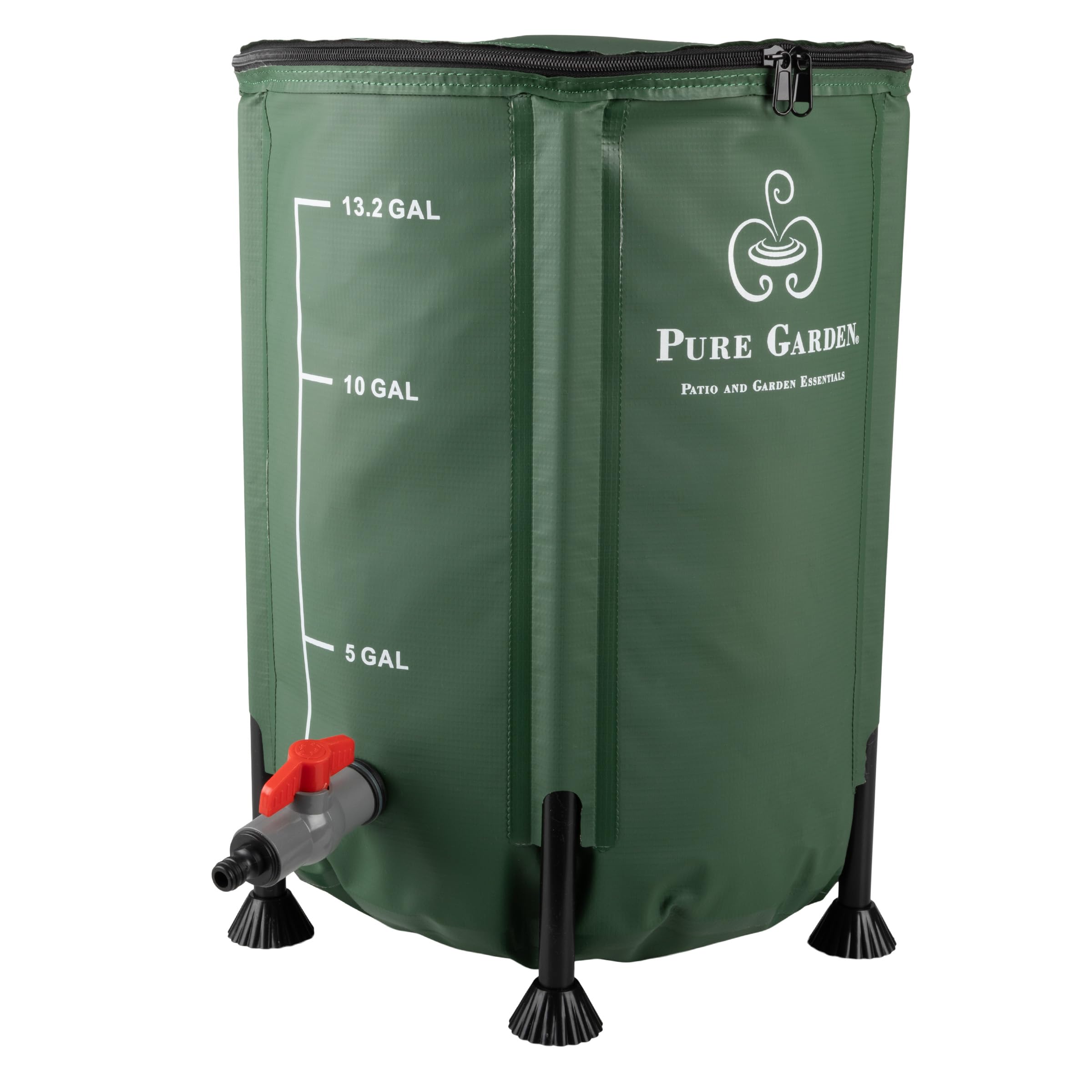 Pure Garden Rain Barrel - 13.2-Gallon/50-Liter Collapsible Water Container for Catching Rainwater - Portable Water Tank with Outflow Valve (Green)