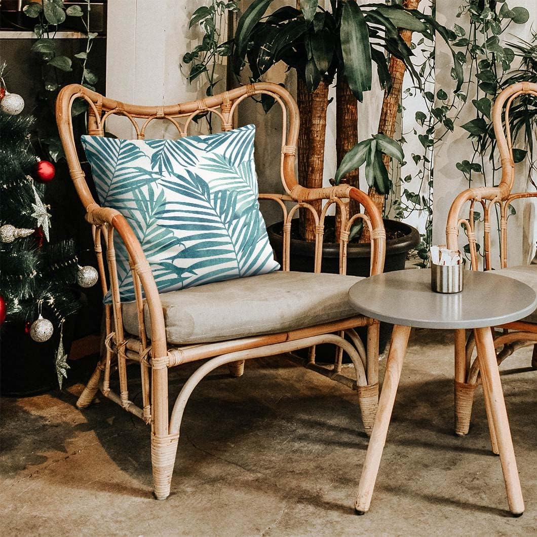 Blue Plant Leaf Decorative Throw Pillow Covers for Couch Bed Sofa Living Room Tropical Plants Leaves Square Cushion Cases Art Home Decor 18x18 inch Set of 2 - Image 6