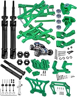 Rcarmumb Upgrades Part for 1/10 Traxxas Rustler 2wd VXL, Drive Shaft CVD Axles,Alloy Caster Block,Steering Blocks,Stub Axle Carriers,Suspension Arm,Steering Bellcranks,Shock Tower,Bulkhead,Green