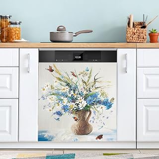 JIPONI Dishwasher Magnetic Cover Flowers Butterfly Oil Painting Dish Washer Magnet Kitchen Art Decor, Dishwasher Magnetic Sticker 23 W x 26 H