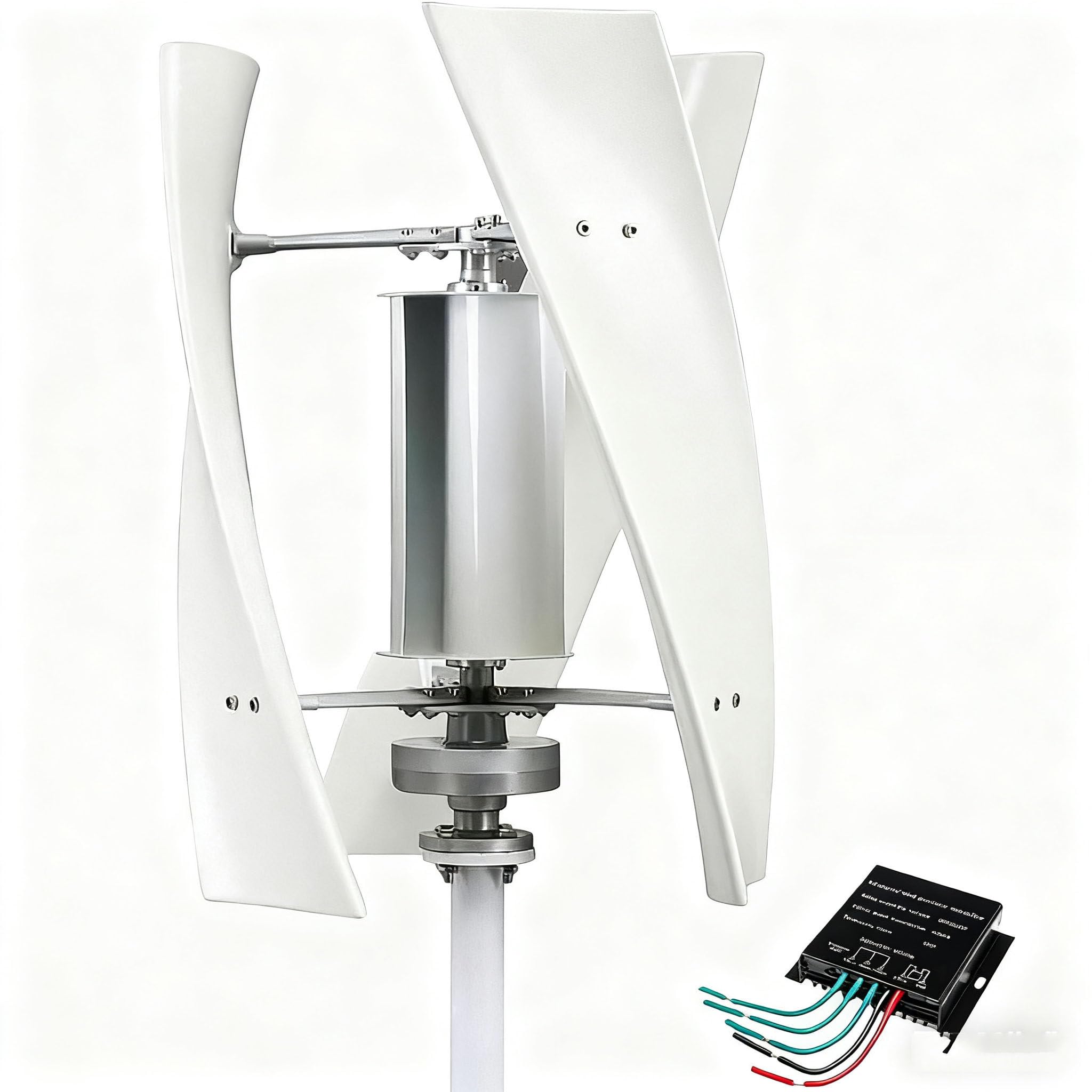 Kit Generatore di Turbina Eolica 6000w,Kit Generatore di Turbina Eolica Verticale Portatile,Kit Generatore Eolico a 3 Pale con Regolatore di Carica per Camper Marino Casa White-48V