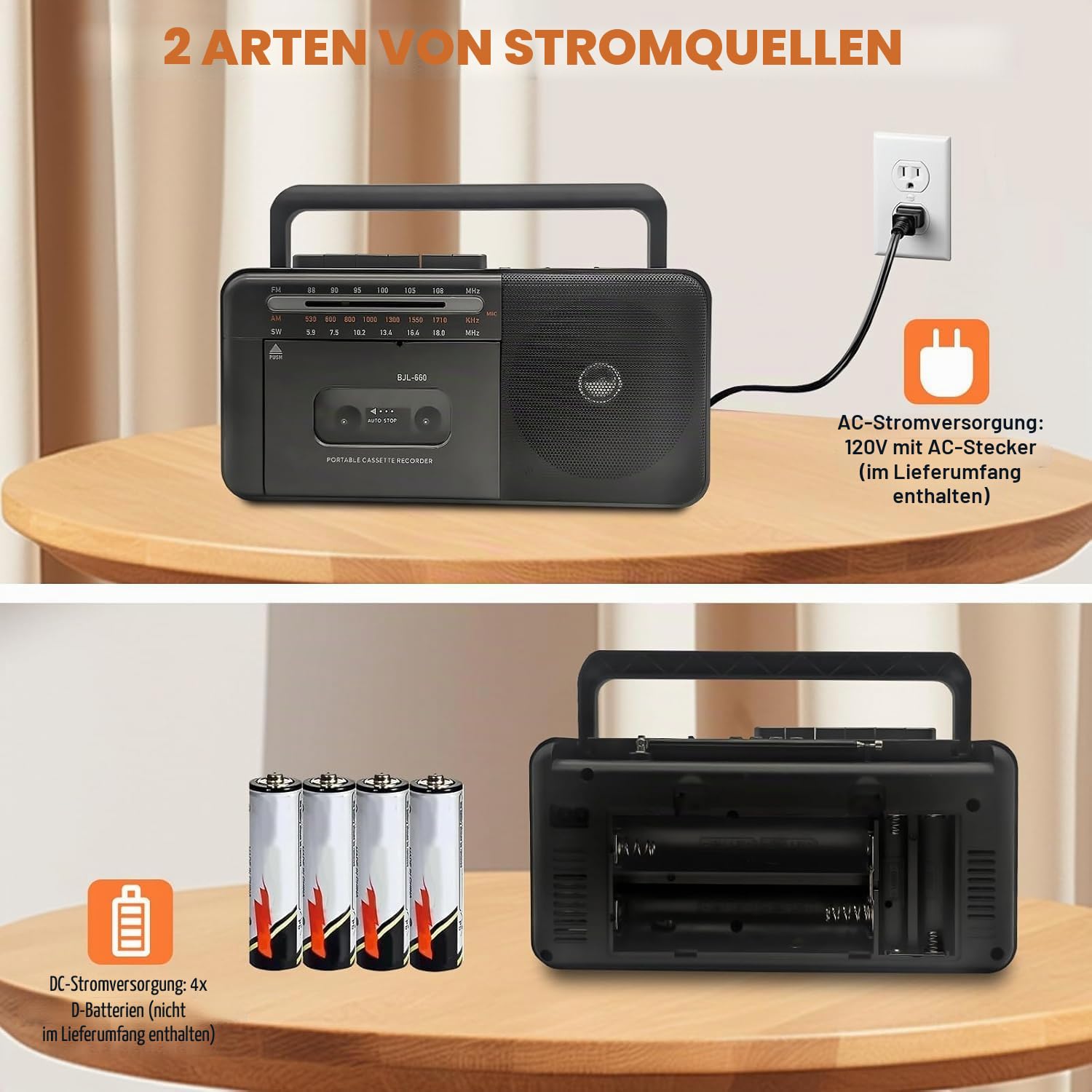 Kassettenspieler Bluetooth Boombox, Tape Recorder AM/FM/SW Radio Stereo Tape Player/Recorder mit großem Lautsprecher und Kopfhöreranschluss, USB/TF/MP3 Tapes Player AC betrieben oder