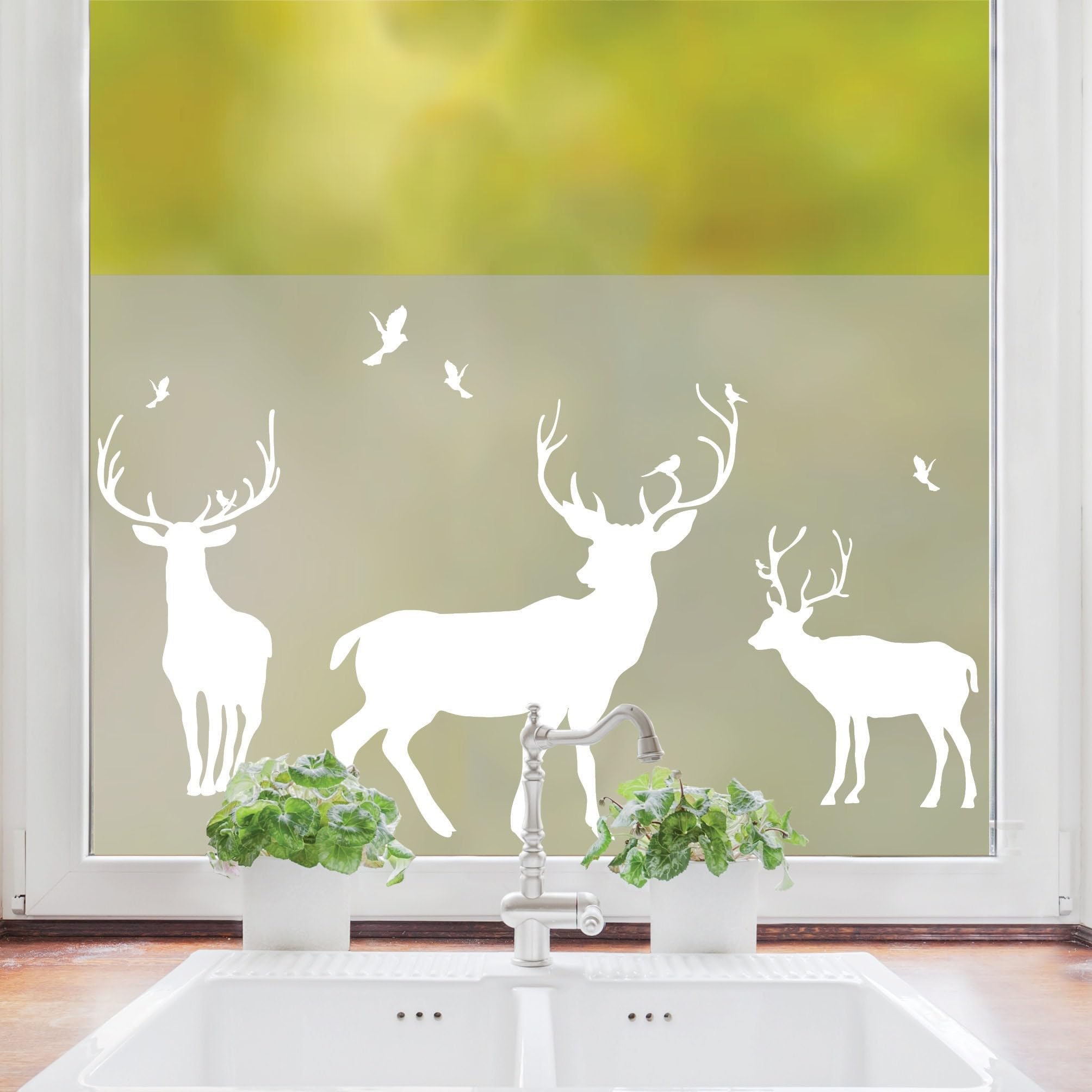 Sichtschutzfolie Hirsche Fensterfolie Fensterdeko Milchglasfolie Sichtschutz, 100 cm hoch, 100 cm breit
