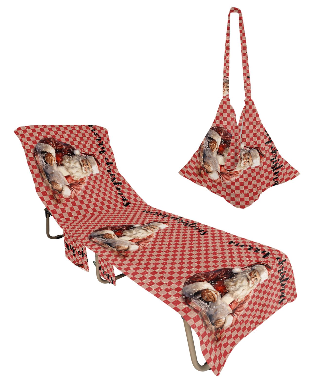 Red Plaid Snowman Christmas Beach Lounge Chair Towel Cover, Soft Chaise Lounge Towel with Side Pockets Patio Pool Chairs Cover for Beach/Pool Sunbathing 29x85 Xmas Winter Snowflake