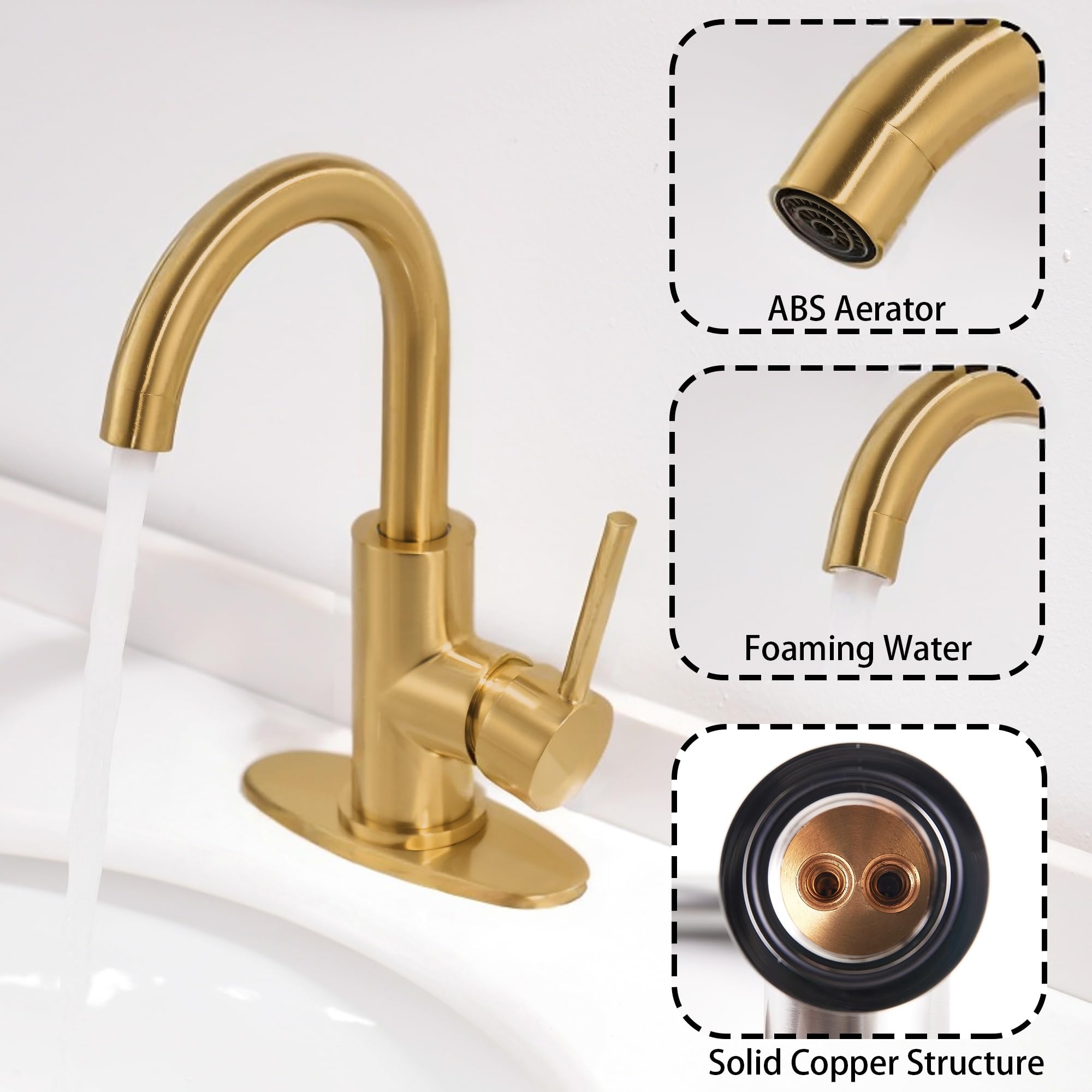 Brushed Gold Waterfall Faucet - Single Handle Sink Faucet -3