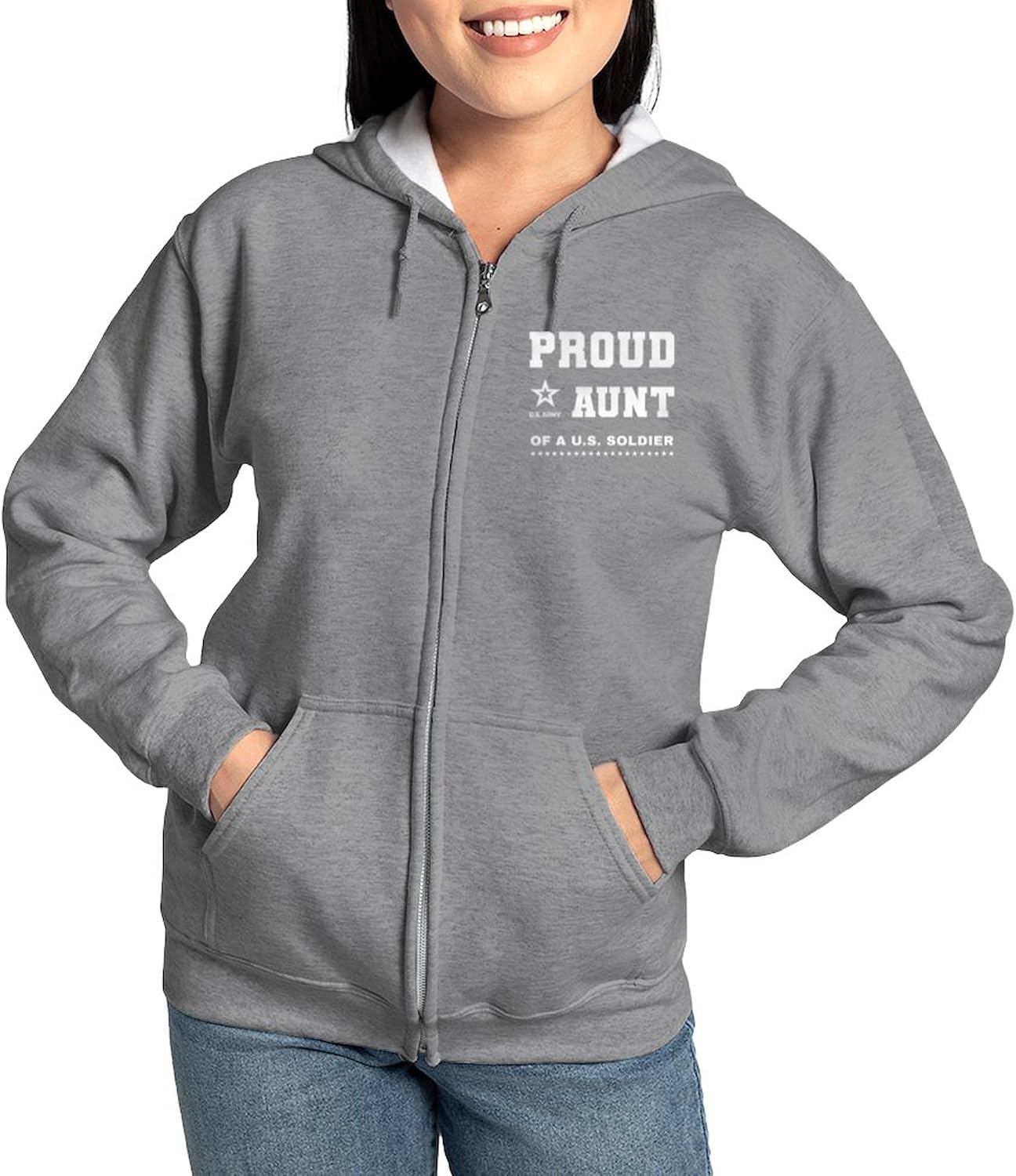 CafePress Proud Aunt Of A Soldier White Sweatshirt Women's Zip-up Hoodie Sweatshirt