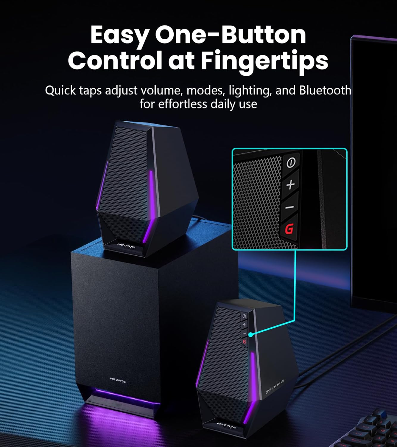 Edifier G1500 MAX 2.1 Gaming Speakers - 60W Peak Power with 4" Subwoofer & 2.5" Satellite Speakers, Bluetooth 5.3 & Multi-Wired Connections, 10 RGB Light Effects, 3 Sound Modes for PC/PS5/Xbox/Phone - Image 7