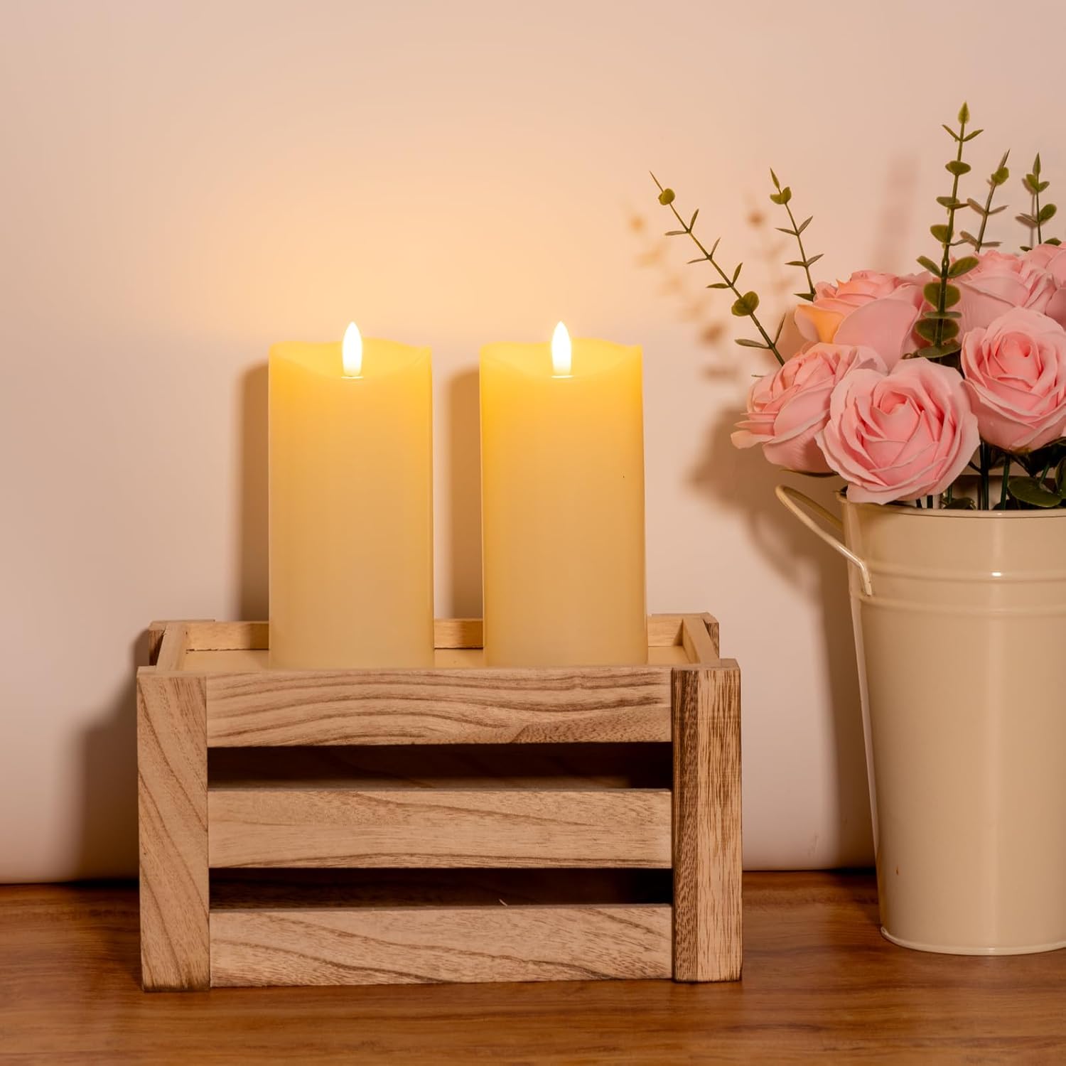 NURADA Outdoor Flameless Candles with Remote Timer - Waterproof Realistic Flickering LED Pillar Electric Battery Operated Fake Candle for Holiday Home Wedding Fireplace Decor - Ivory 4 Pack