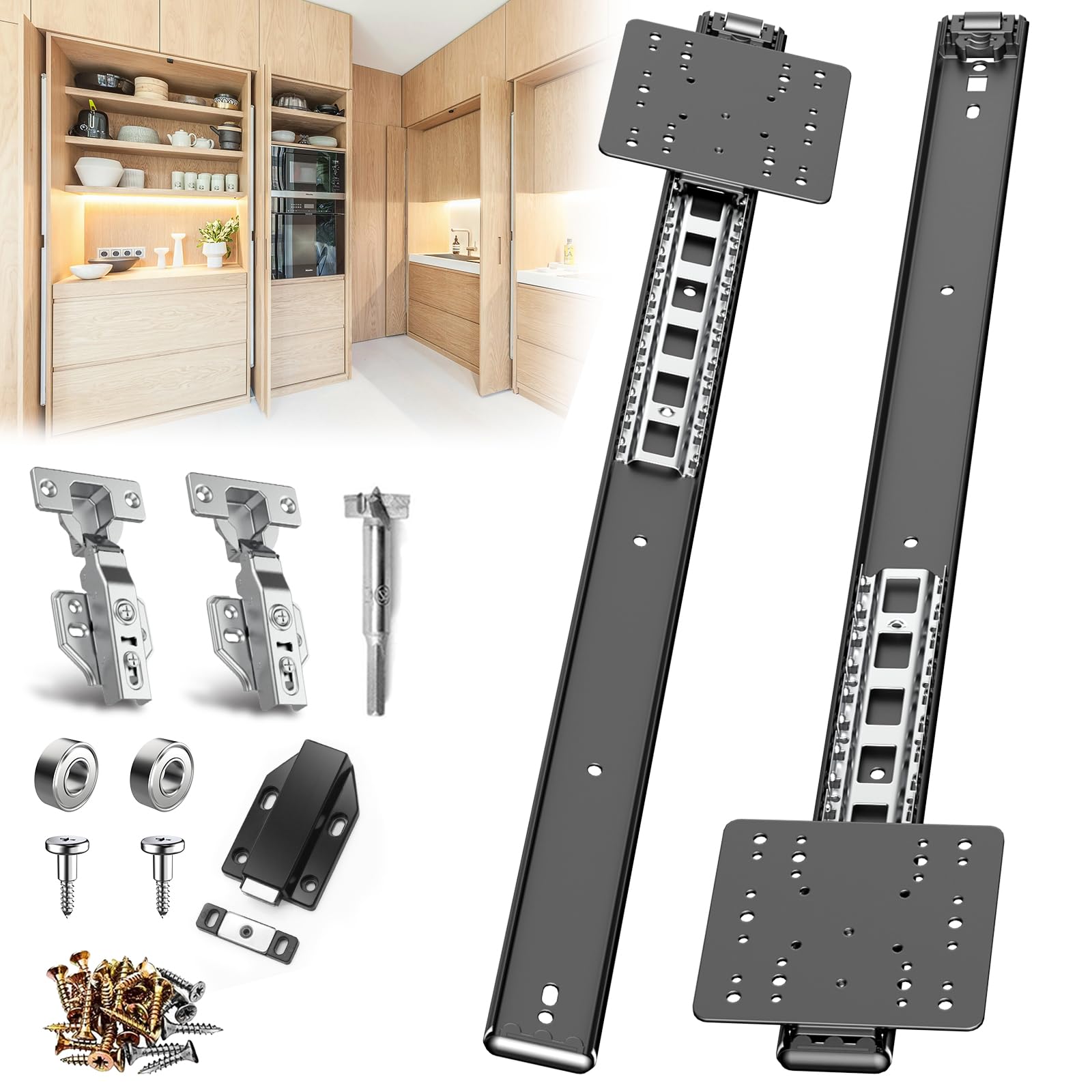 24inch Pocket Door Hardware Slide with Hinge for Cabinets 1 Set