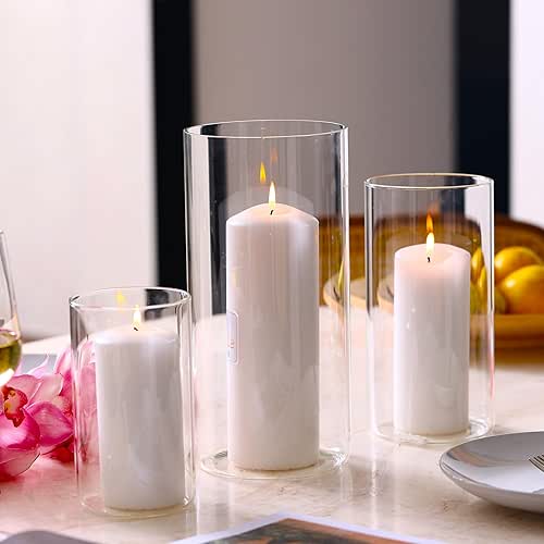 PHOSPHOR Hurricane Candle HoldersFor Pillar Candle Clear Glass Cylinder Centerpieces