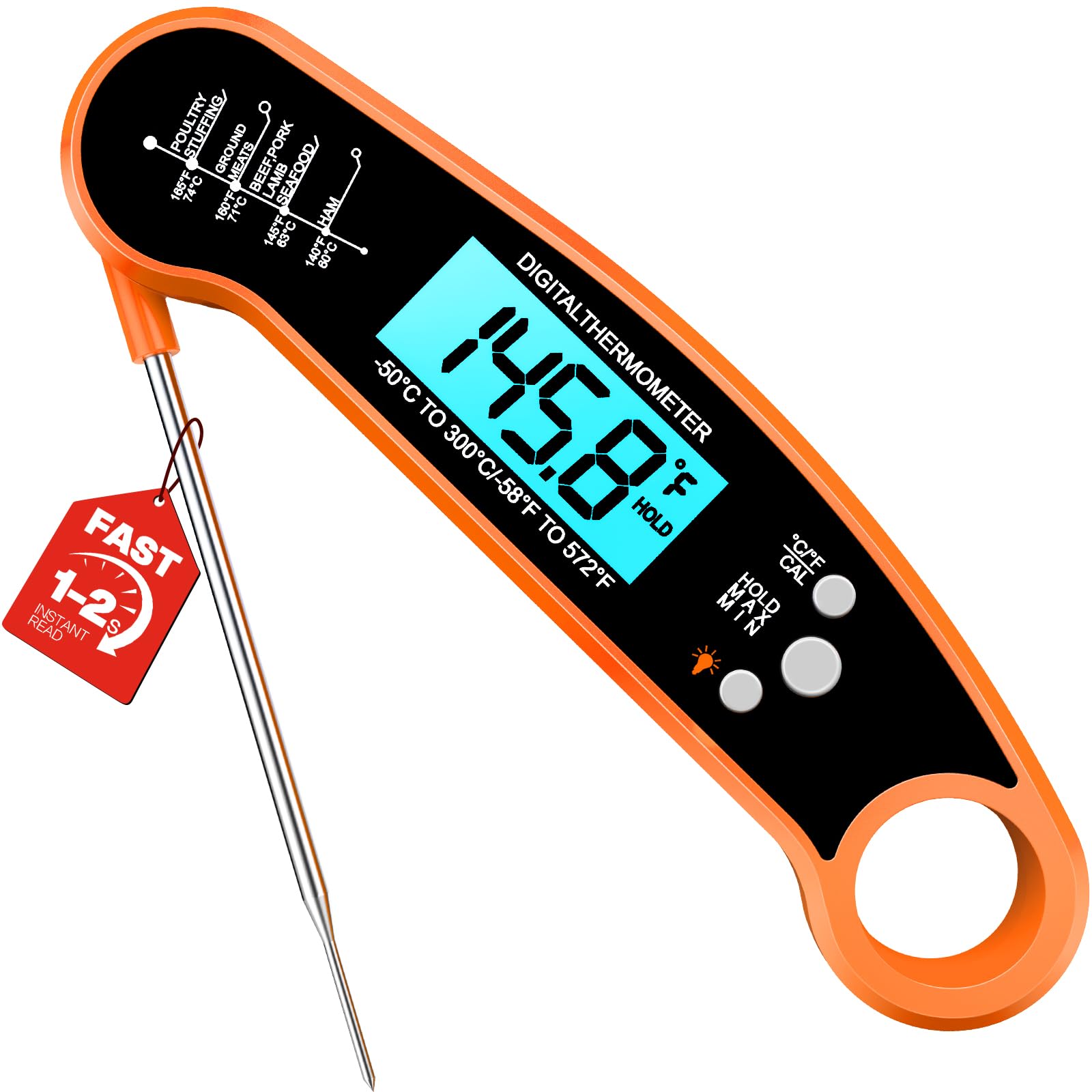 Instant Read Meat Thermometer Digital, Food Thermometer for Cooking, Orange