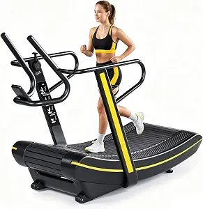 Curved Manual Treadmill – 6-Level Resistance, Self-Powered Running Machine with Shock-Absorbing Belt and Digital Monitor