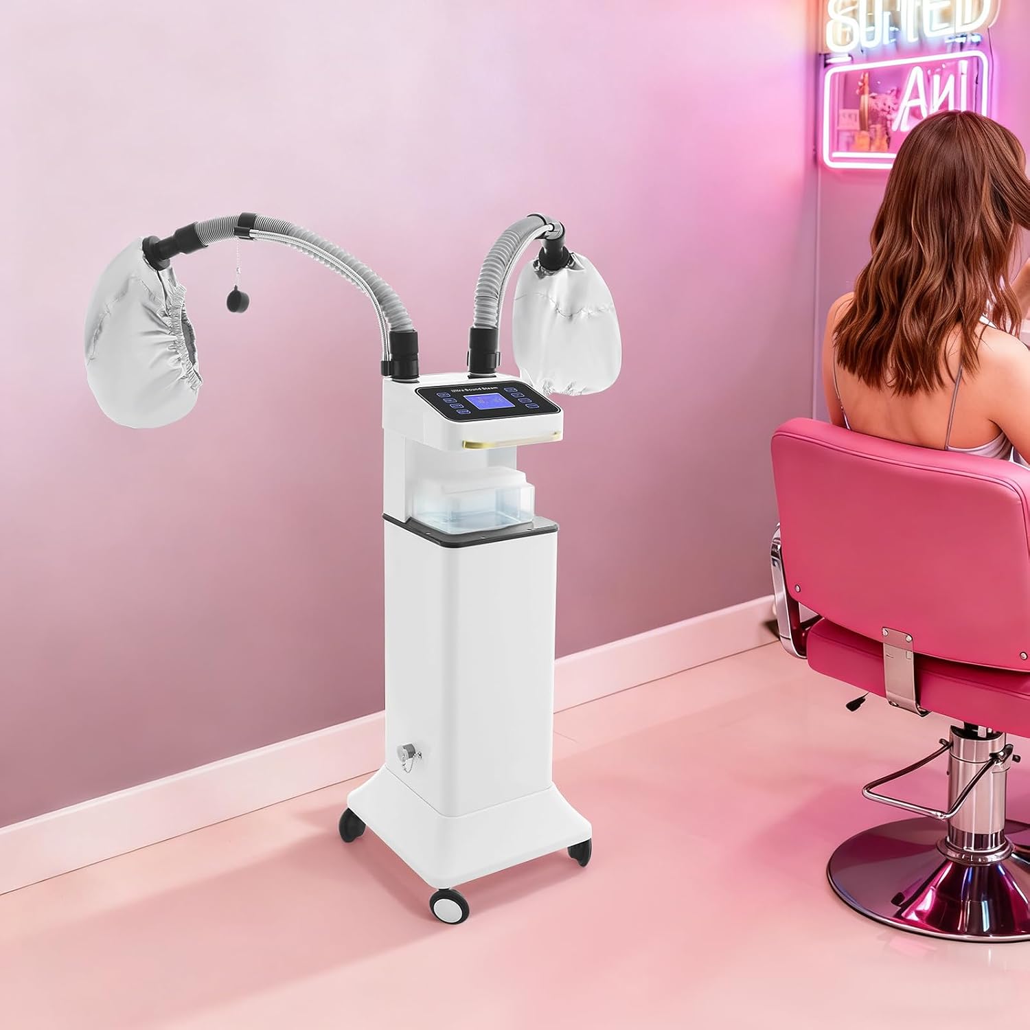 Freestanding Multifunctional Hair Steamer Professional Nano Hair Steamer with 2 Steam Caps 650W Ultrasonic Micro Mist Machine for Hair Care and Ozone Treatment