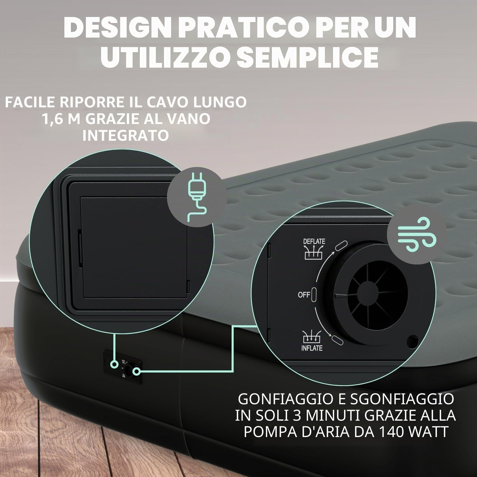 HAGO 24 materassi ad aria di alta qualità, 200 x 160 cm, letto gonfiabile per ospiti fino a 270 kg, comodo materasso ad aria autogonfiante, letto da campeggio di alta qualità