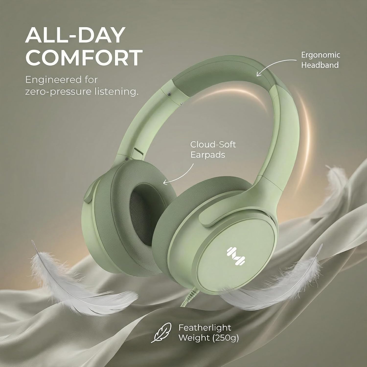 Wired Over-Ear Headphones with Microphone, USB-C Headphones with 3.5mm Adapter, Noise-Isolating Ear Cups, in-Line Controls for Work, Study, Music, and Travel(Green)