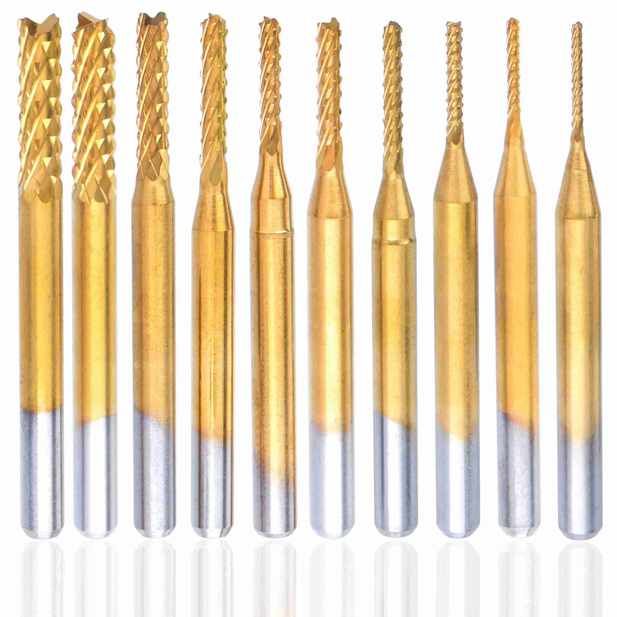 Treki 10Pcs Jeu de Tige 3MM(1/8") CNC Titane Fraise Rotatives Gravure en Bout au Carbure de Tungstène pour CNC Fraises Rotatives Bavures Tool (0.8-3.175MM Dia)