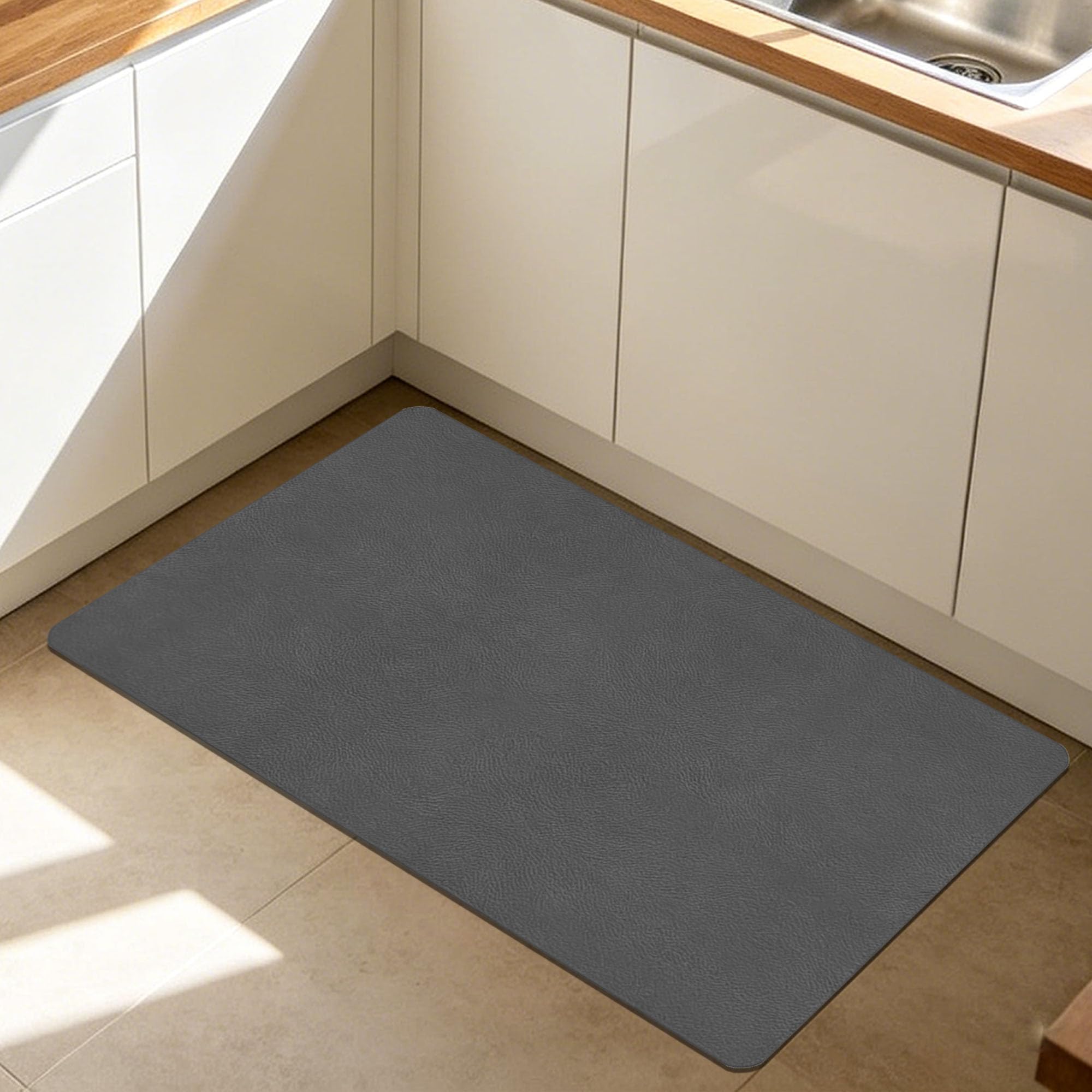 Alfombra de Baño 50 x 130 cm Super Absorbente Alfombrilla de Baño de Piedra Antideslizante y Antihumedad para Ducha, y Cocina, Gris Oscuro