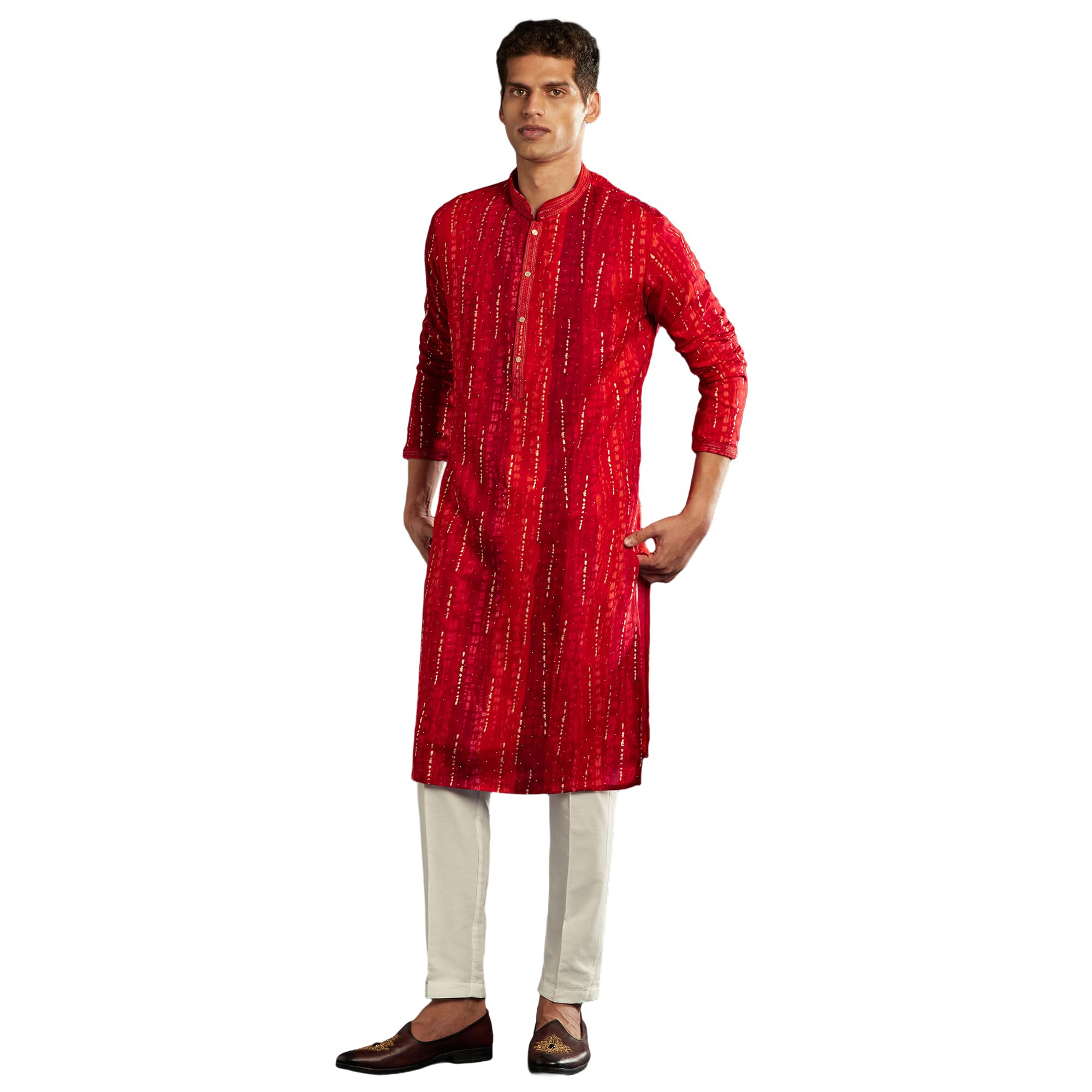 Men’s Designer Printed Motifs Kurta Churidar Dupatta Set - Straight Cut Full Sleeve Ethnic Outfit - Wedding, Pooja, Reception, Traditional Set for Men-image-44