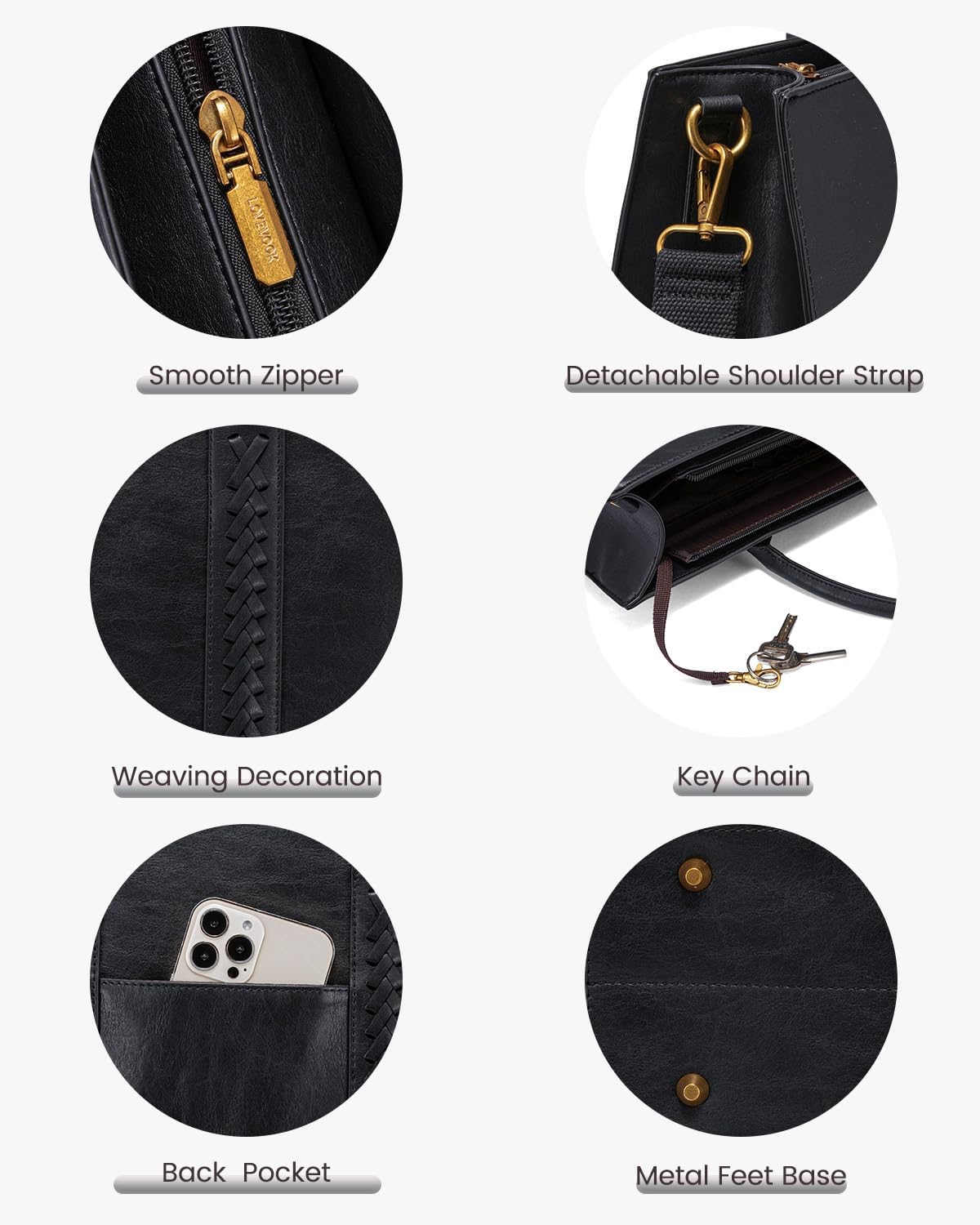 LOVEVOOK Laptop Tote Bag for Women, Vintage Leather Work Bags 17 inch Laptop Bag, Waterproof Professional Computer Bag Business Office Briefcase Large Shoulder Bag Handbag, Black - Image 3