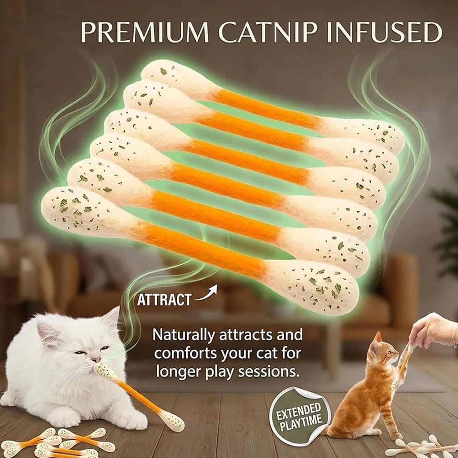 Cotton Swabs Cat Toys with Catnip,6pcs Giant Cotton Swab Cat Toys,Durable Dental Teething Stick,Felt Kitty Kicker Toy Stick,Interactive Biting Toy for Indoor Anxiety Digestive,Stress Relief(Colorful)