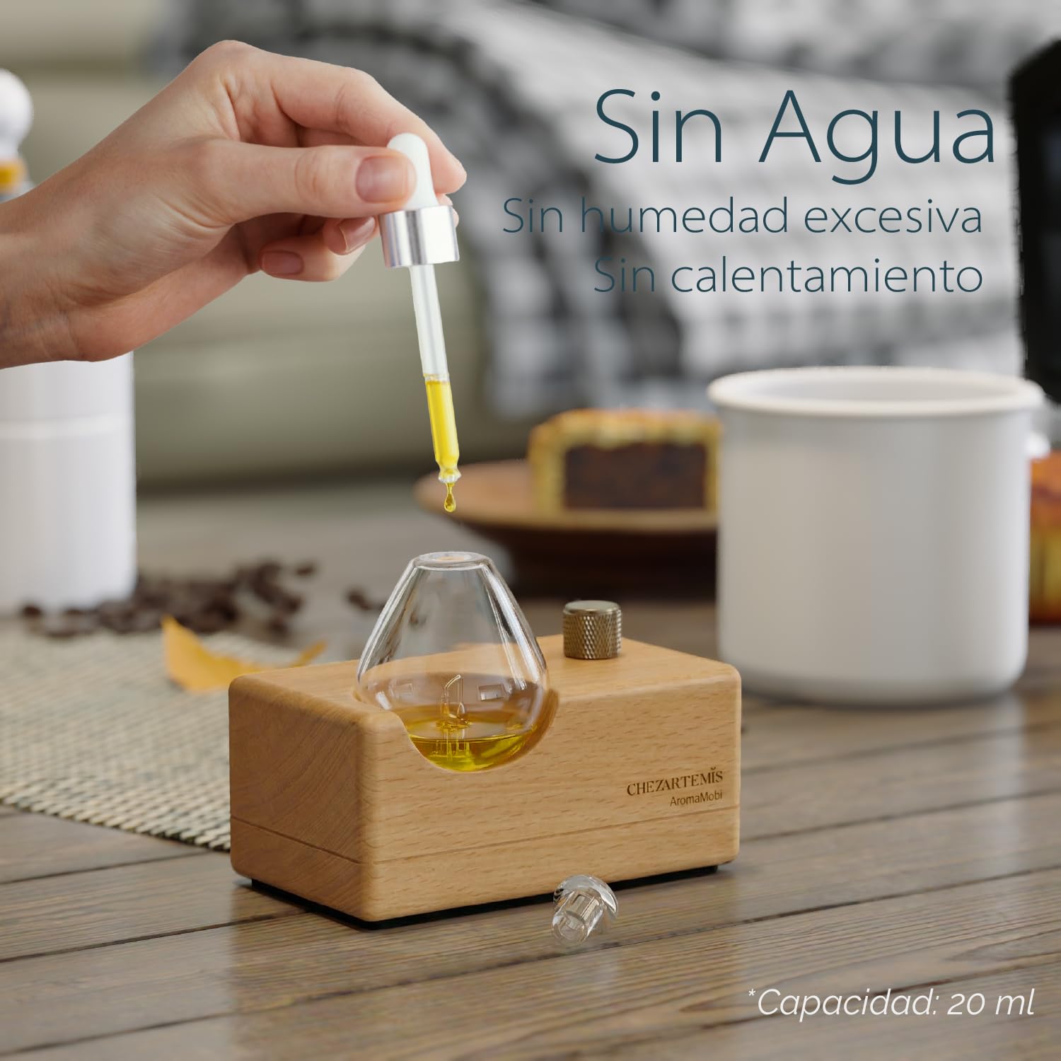 Waterdrop Difusor de Aceites Esenciales Sin Agua, Nebulizador de Aromaterapia de Vidrio y Madera, Ambientador Casa Eléctrico Inalámbrico con Timer/LED, Recargable y Portátil para Habitaciones Grandes