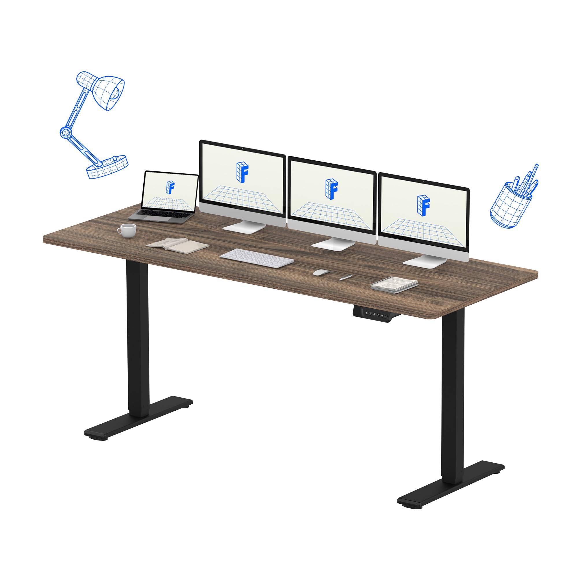 FLEXISPOT Escritorio Elevable Eléctrico Mesa Regulable en Altura 180x80 cm con 2 Potentes Motores Escritorio Estable Escritorio de pie Eléctrico Regulable en Altura con Función Memoria(Negro+Marrón)