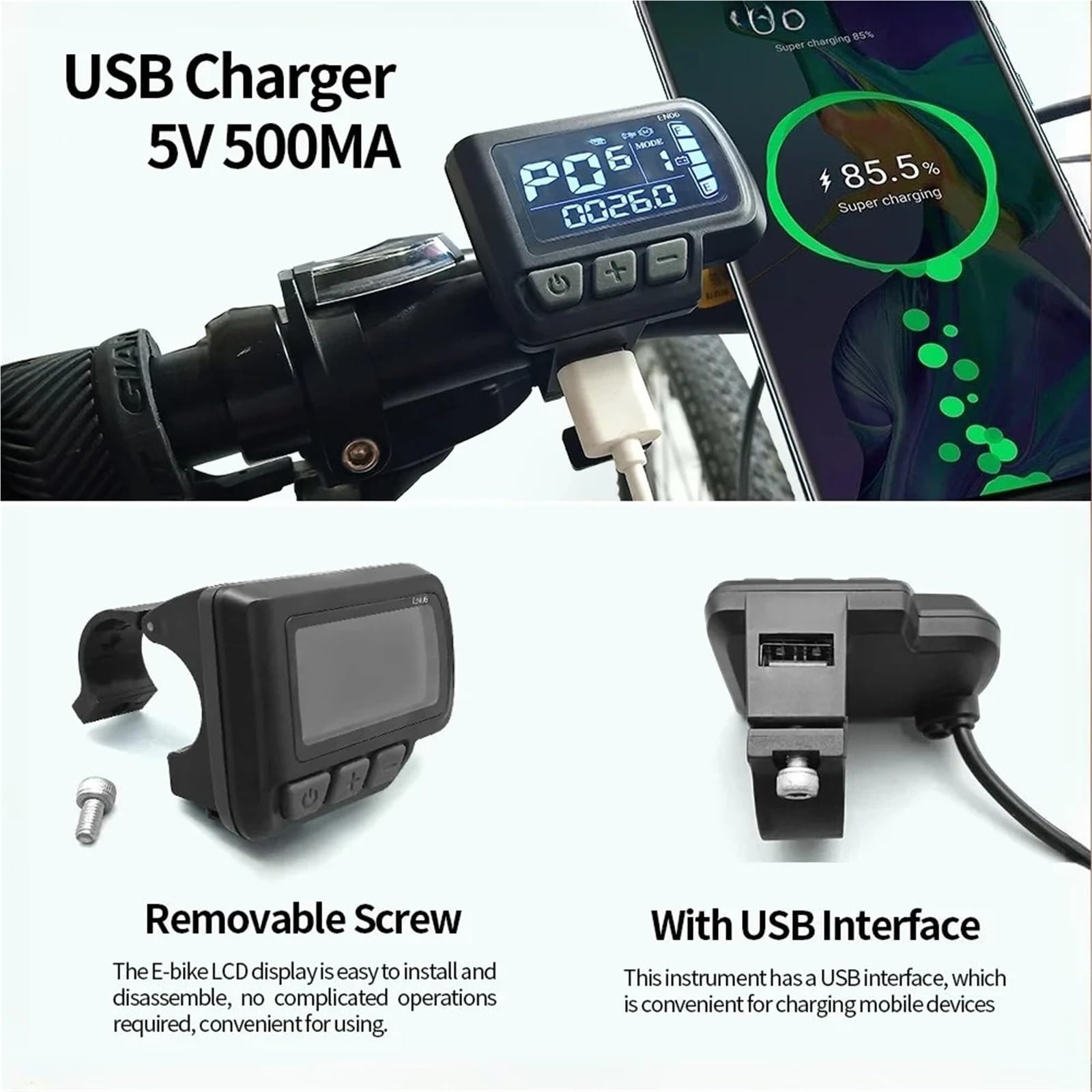 Amazon | 電動自転車 電動自転車 5Pin LCD EN06 ディスプレイ USB 36V