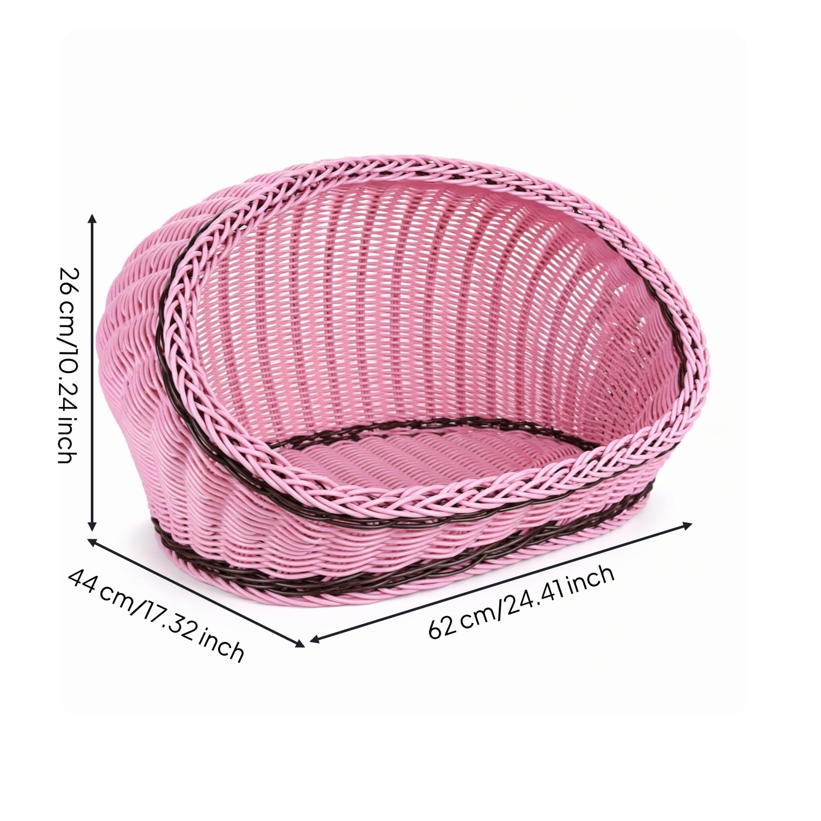 Gralara Katzenhöhle aus Rattan geflochten Katzenhöhle höhlenförmig geflochtener Katzenkorb für Katzen, Rosa, L 62x44x13/26cm