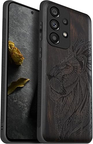 Miniatura 1 de Carveit Funda de madera para Samsung Galaxy A53 5G madera natural y TPU suave negro a prueba de golpes, funda de madera única compatible con Galaxy