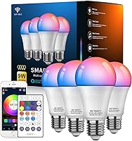 Vanance Smart Light Bulbs 4-Pack: WiFi Bluetooth 5.0, Alexa Google Assistant, RGB Color Changing Dimmable E26 800LM with Remote